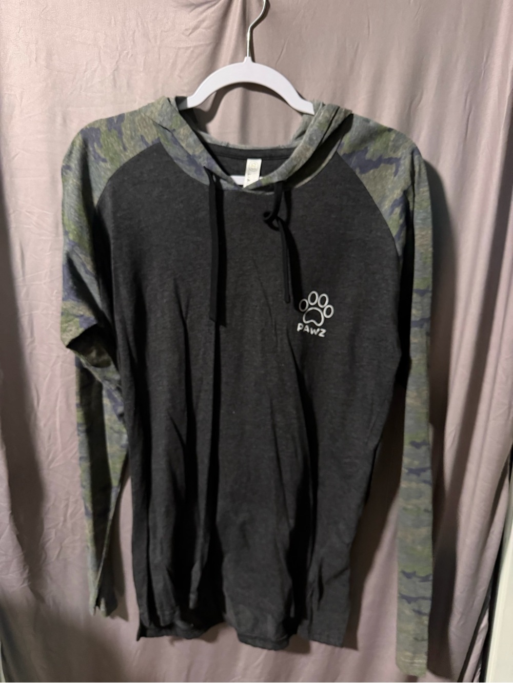 PAWZ Charcoal Pullover Hoodie with Green Camo Sleeves
